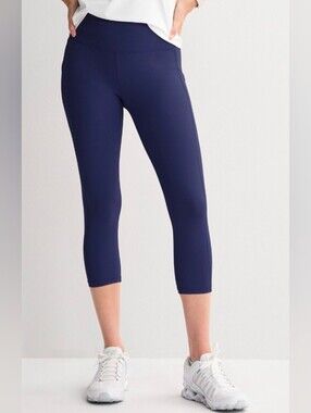 NWT 2XL High Waist Capri Leggings w 2 Side Pockets NAVY